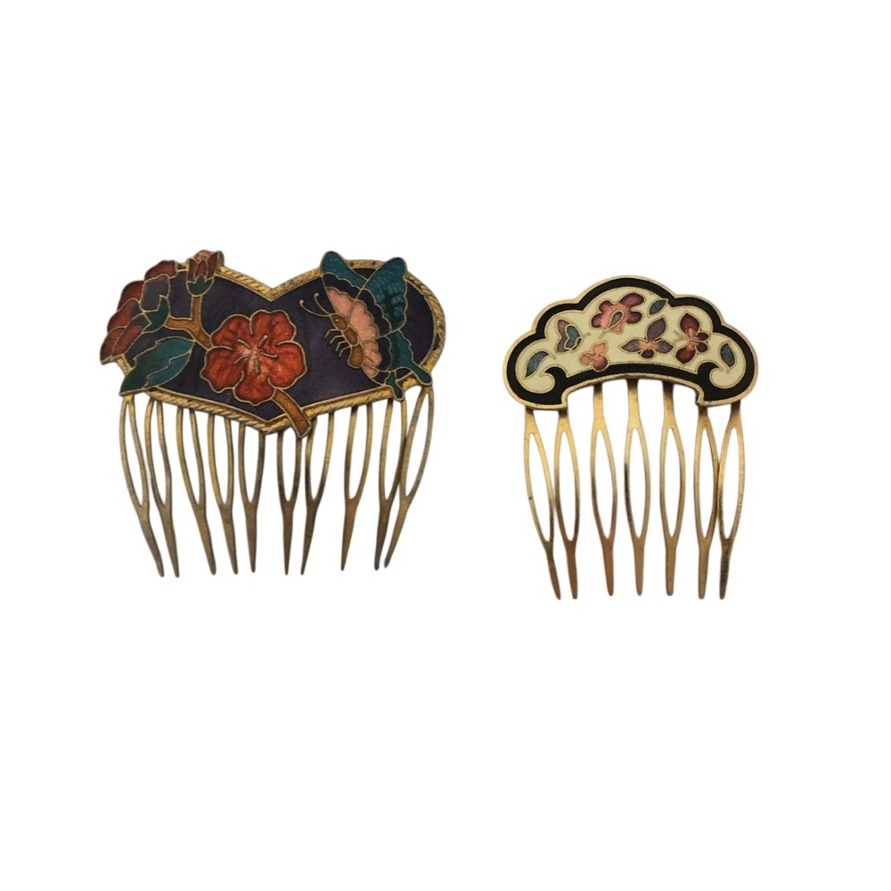 Vintage Floral Enamel Decorative Hair Combs - Multicolor